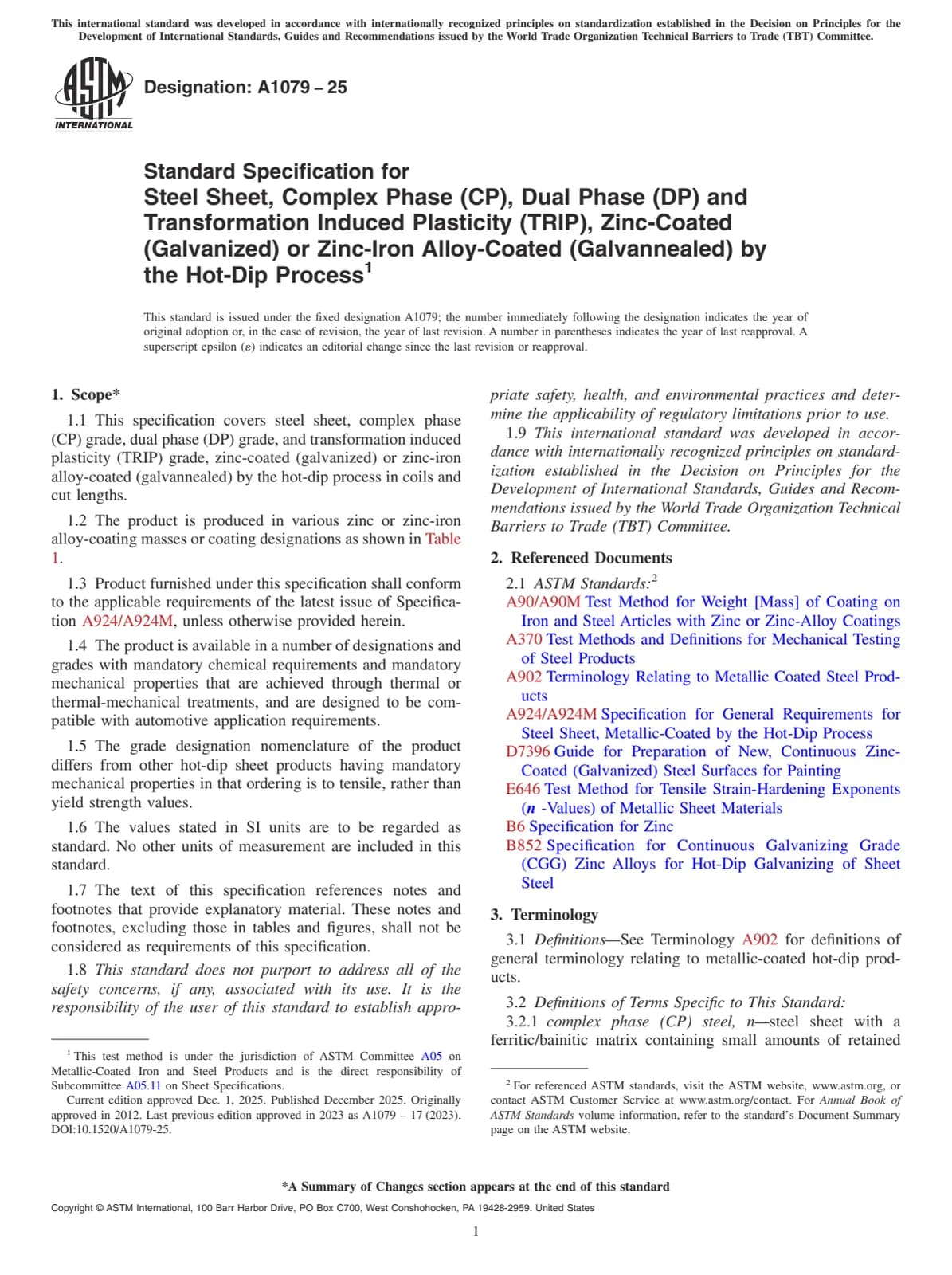 Первая страница стандарта ASTM A1079-25