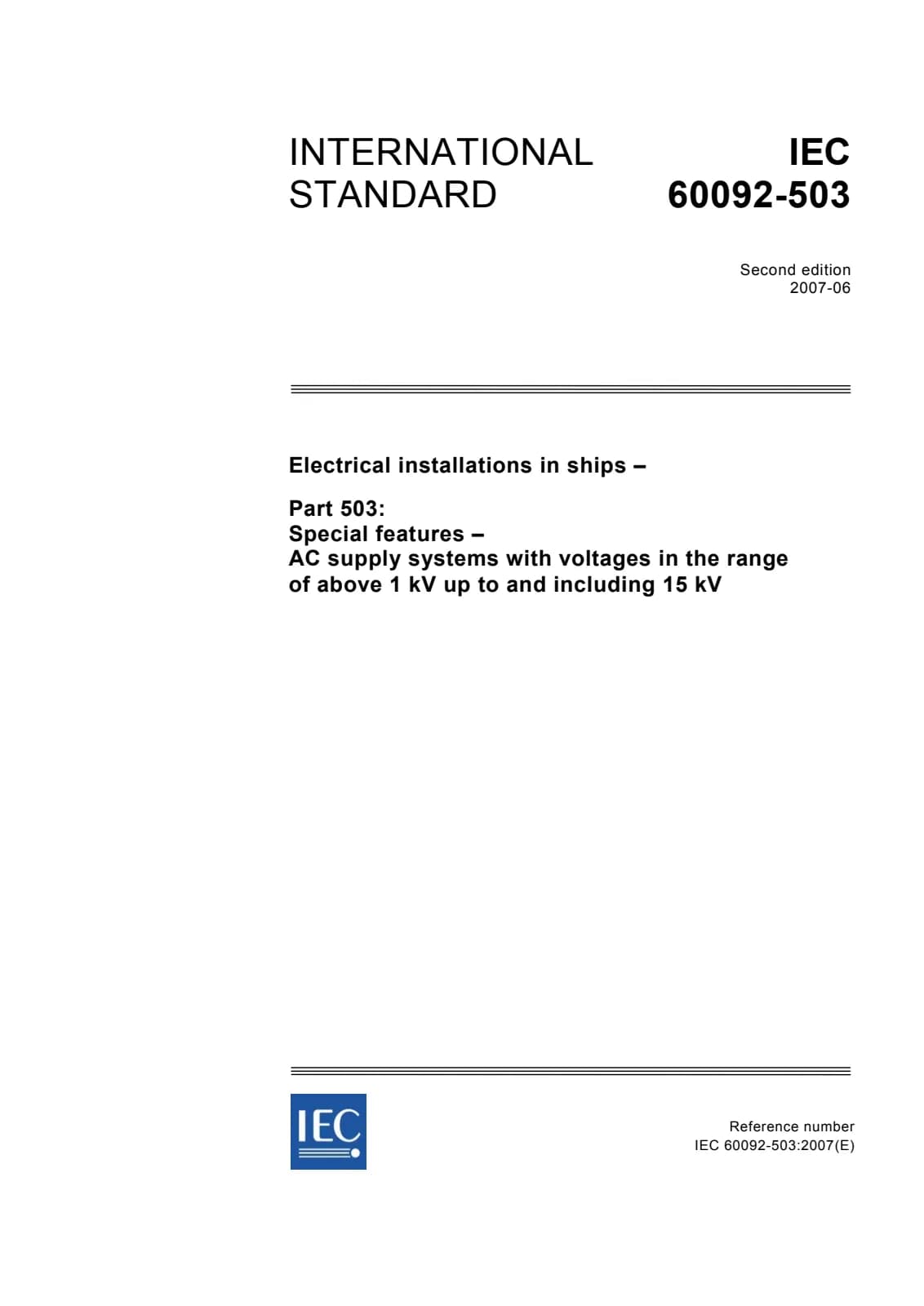 Первая страница стандарта IEC 60092-503:2007