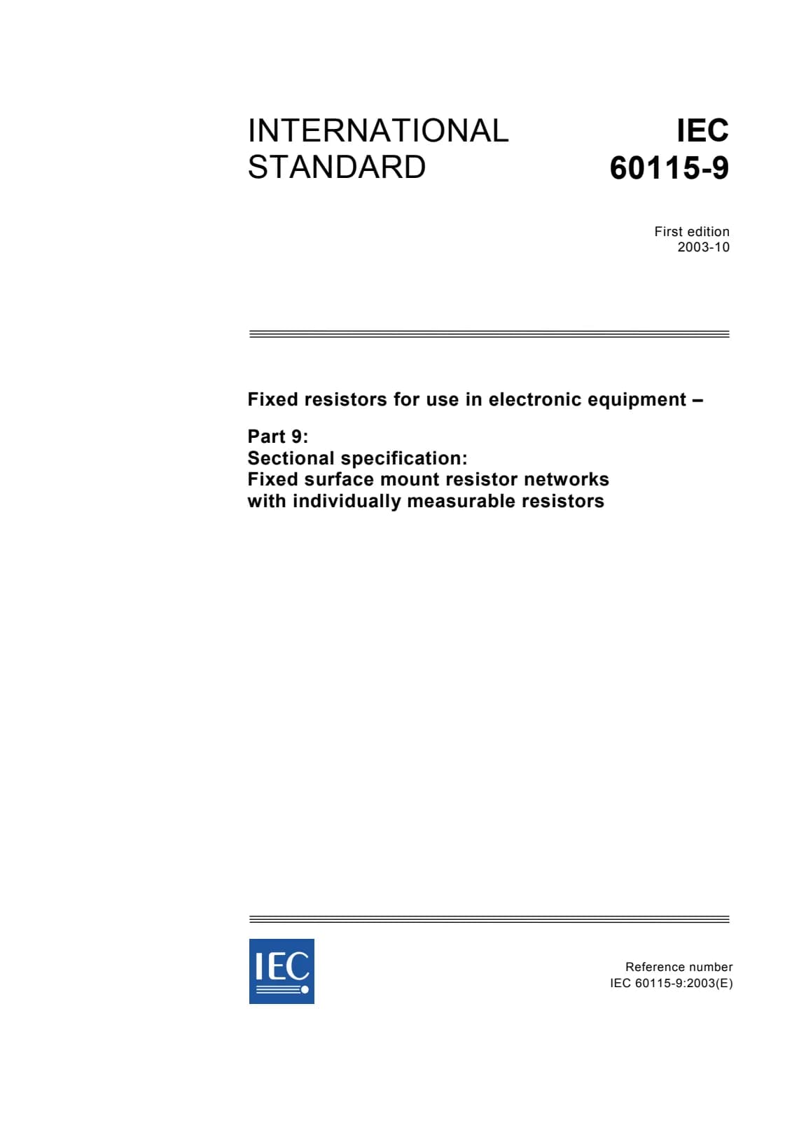 Первая страница стандарта IEC 60115-9:2003