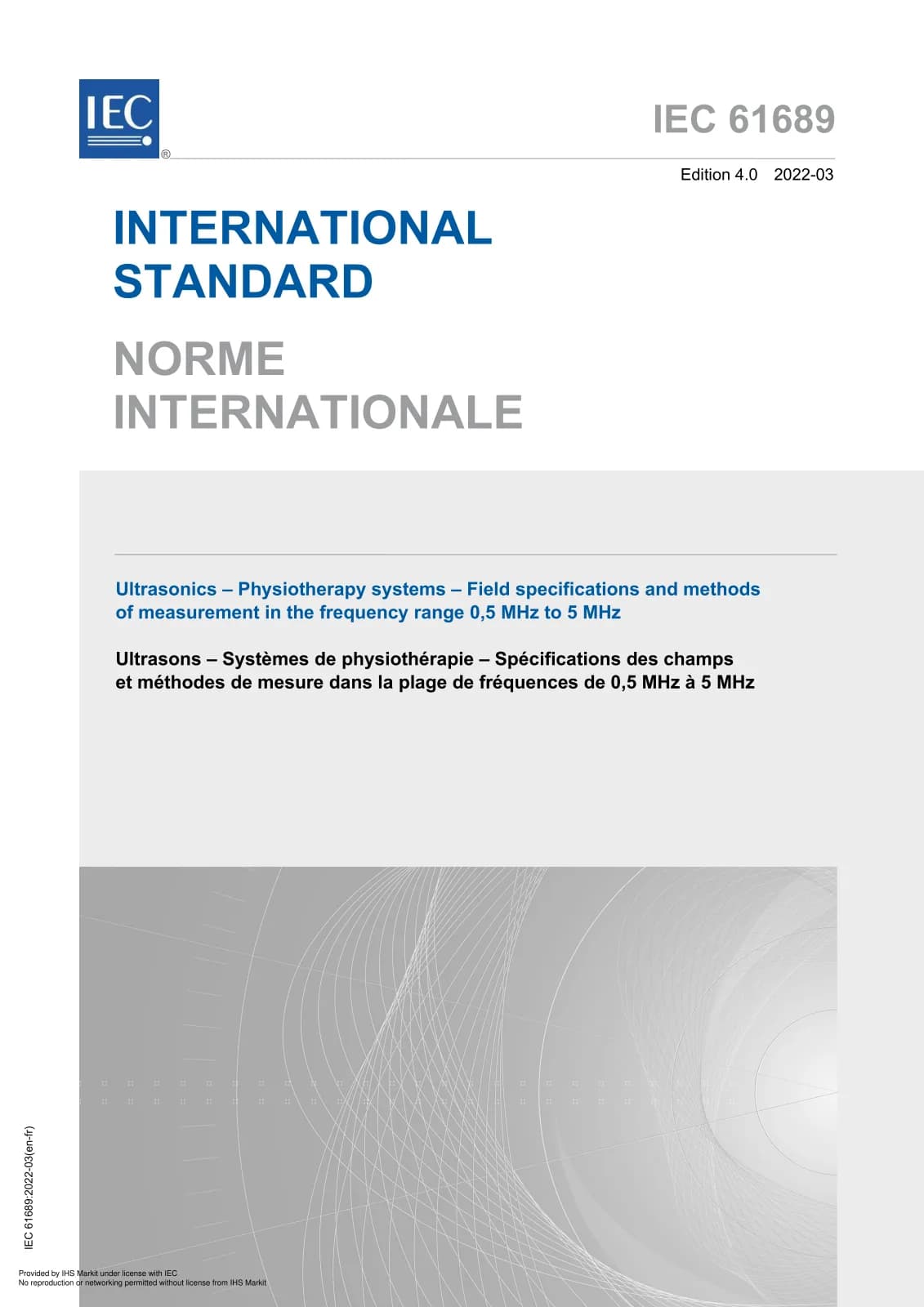 Первая страница стандарта IEC 61689:2022