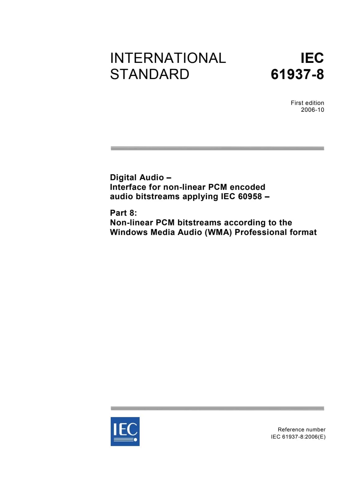 Первая страница стандарта IEC 61937-8:2006