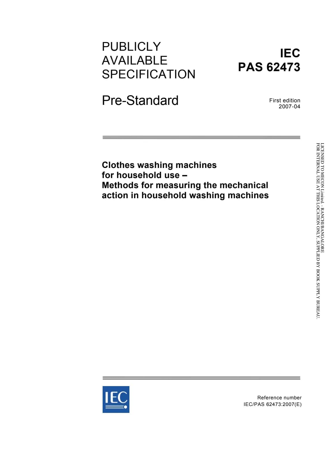 Первая страница стандарта IEC PAS 62473:2007