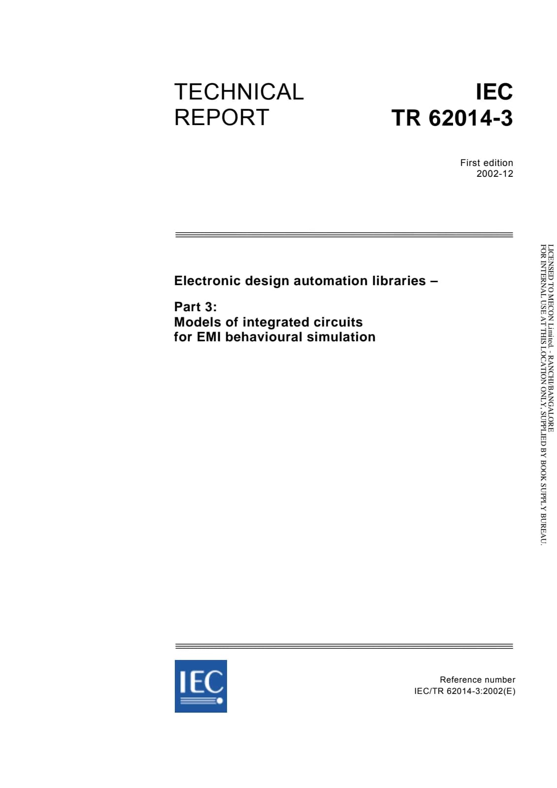 Первая страница стандарта IEC TR 62014-3:2002