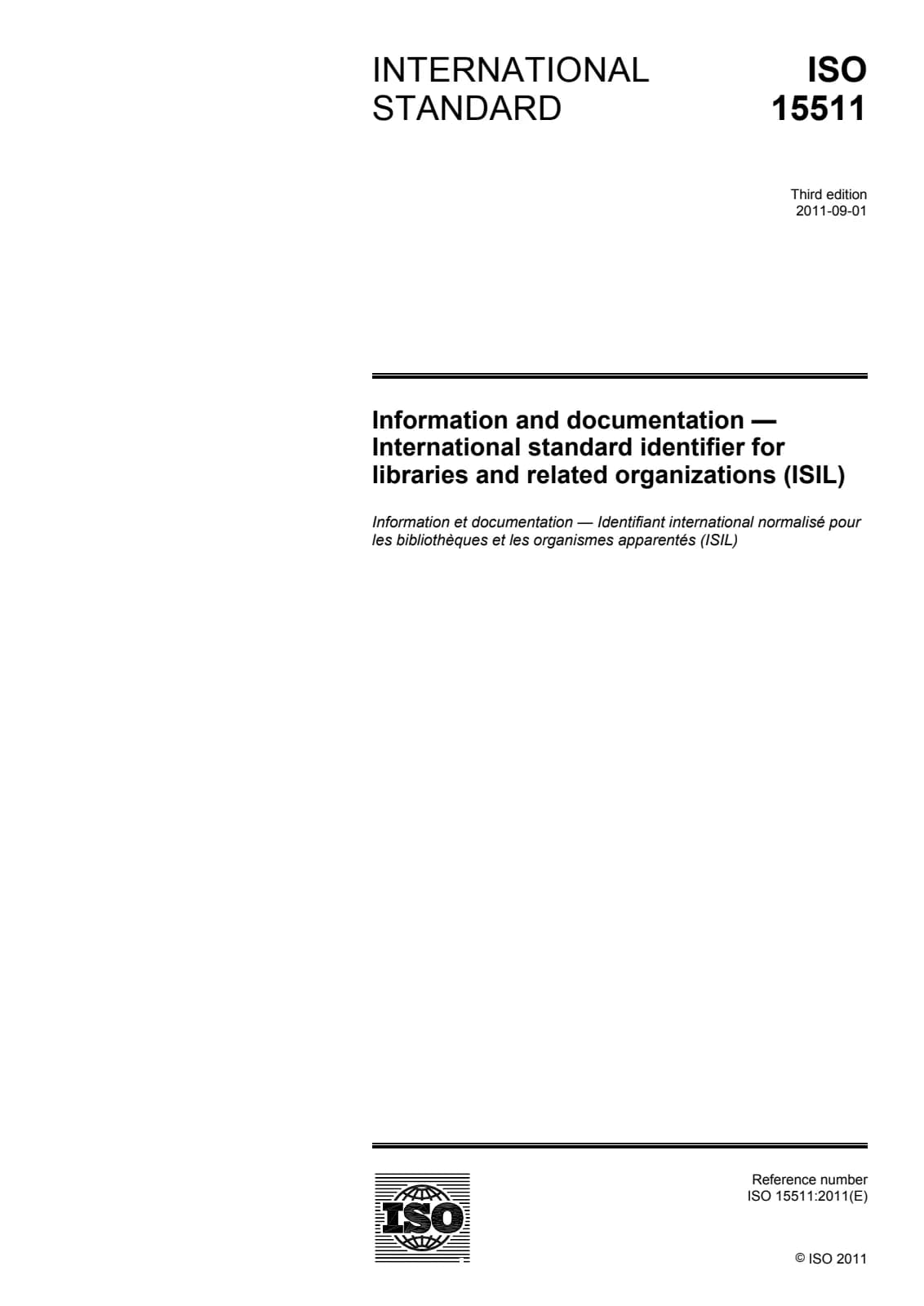 Первая страница стандарта ISO 15511:2011