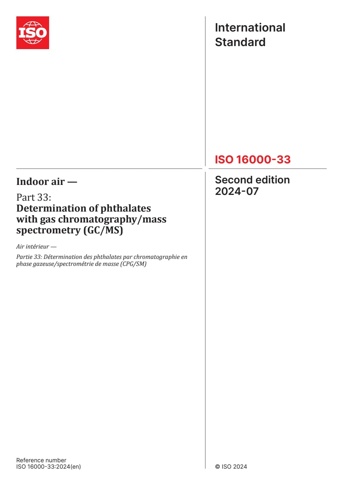 Первая страница стандарта ISO 16000-33:2024