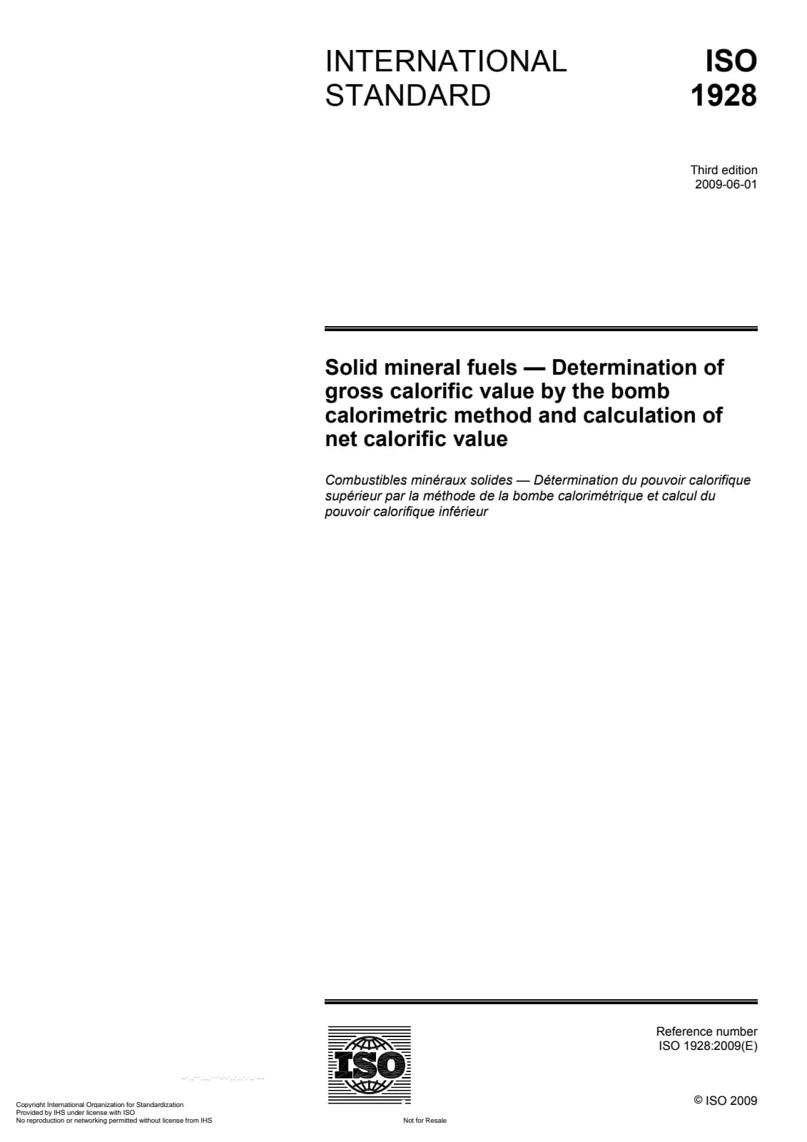 Первая страница стандарта ISO 1928:2009