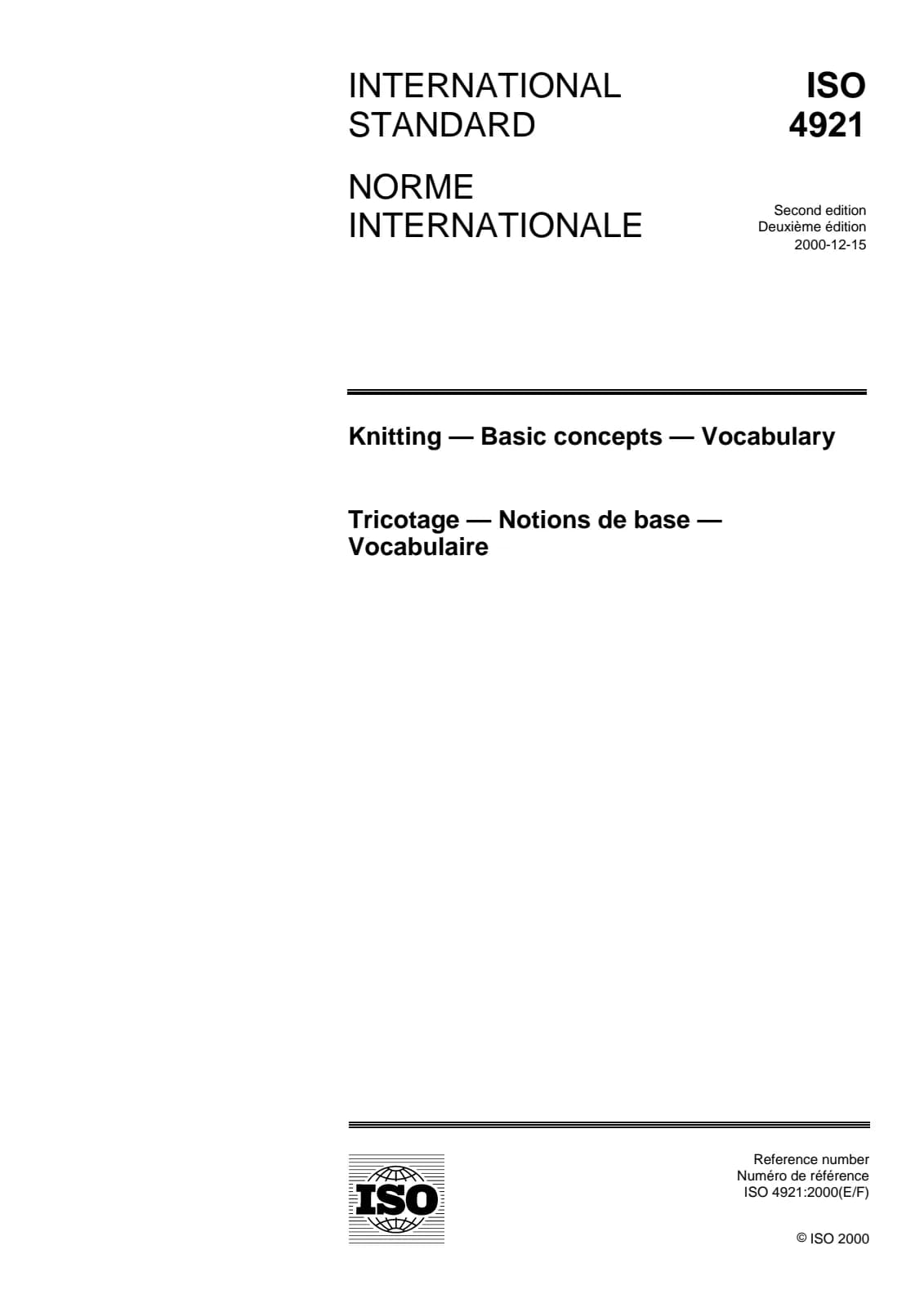 Первая страница стандарта ISO 4921:2000