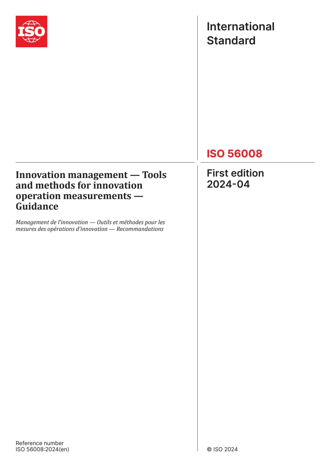 Первая страница стандарта ISO 56008:2024
