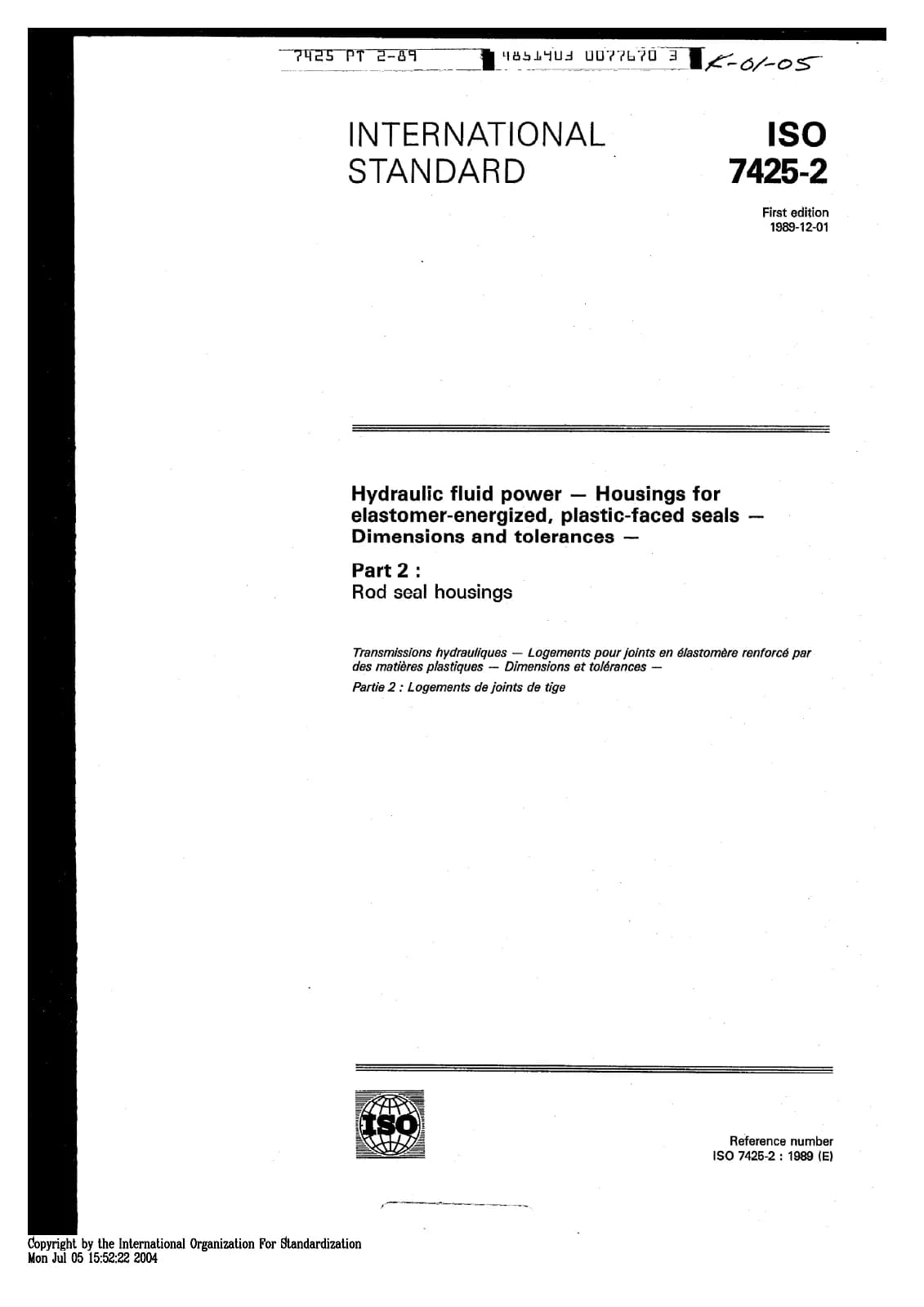 Первая страница стандарта ISO 7425-2:1989