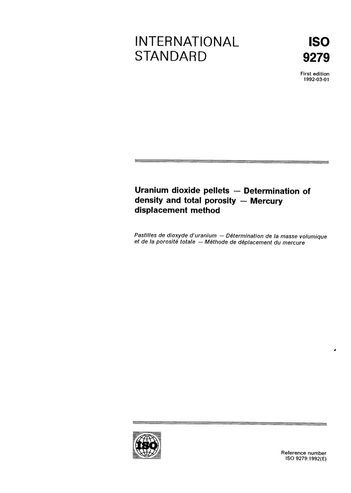 Первая страница стандарта ISO 9279:1992