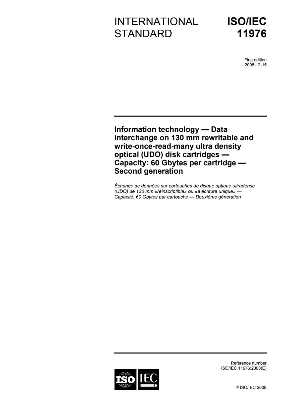 Первая страница стандарта ISO/IEC 11976:2008