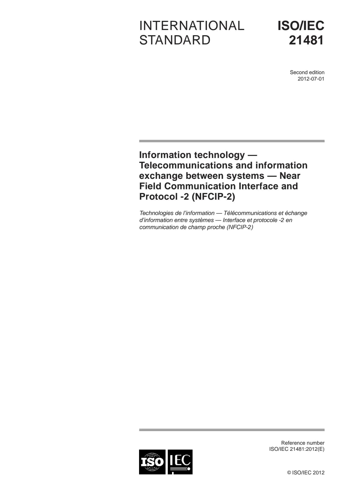 Первая страница стандарта ISO/IEC 21481:2012