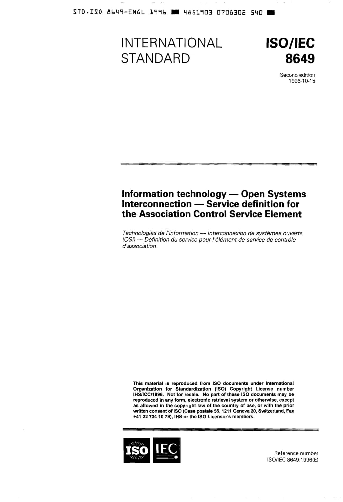 Первая страница стандарта ISO/IEC 8649:1996