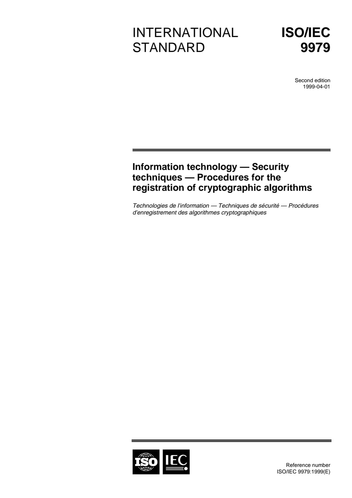 Первая страница стандарта ISO/IEC 9979:1999