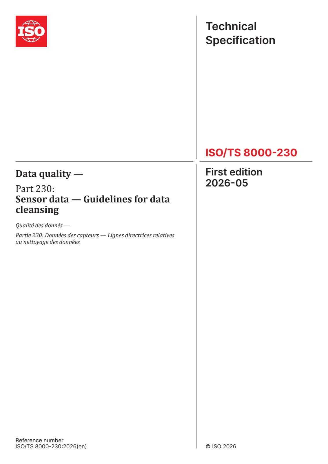 Первая страница стандарта ISO/TS 8000-230:2026