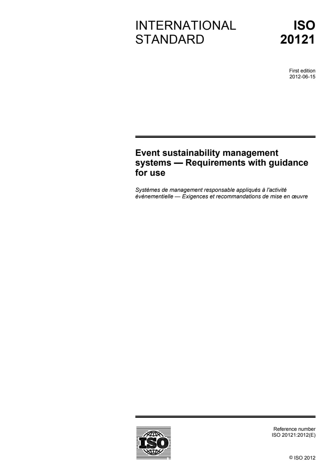 Первая страница стандарта ISO 20121:2012