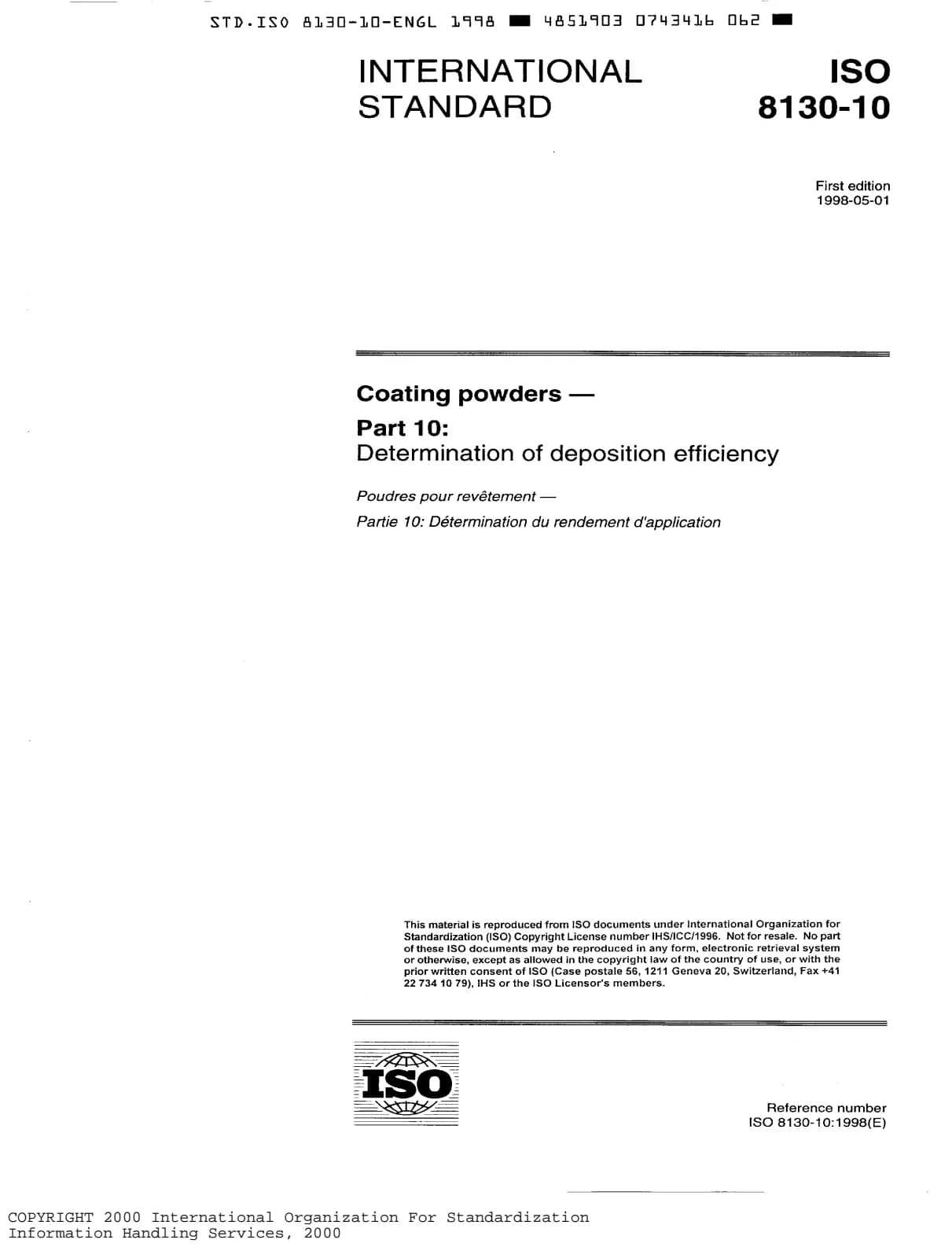 Первая страница стандарта ISO 8130-10:1998